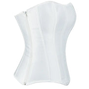Gothic Black Satin Overbust Corset Top for Women Sexy Lace-Up Side Zipper Waist Bustiers Body Shaper Lingerie