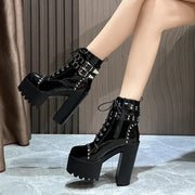 14CM Ankle Knight Boots High Heels Shoes For Nightclub Thick Heel Platform Boots Cool Black Punk Girls Footwear High Quality