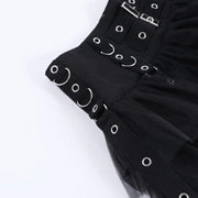 Black Women Punk High Waisted Goth Skirt Sexy Pleated Mini Skirt with Chain E Girl Lace-Up Tie PU Leather Corset Y2K Crop Tops