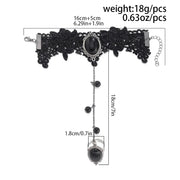 Sexy Gothic Oval Black Imitation Gemstone Round Bead Tassels Lace Bracelet Connected Ring for Women Creative Personality Jewelry