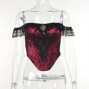 New Autumn Gothic Style Composite Lace Corset Top - Women's Spliced Design Blouse for Office, Dating & Street Wear