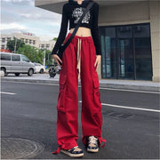 Red Cargo Pants Women Gothic Joggers High Waist Loose Female Hip Hop Trousers Korean Punk Pants Funny Capri Femme Sweatpants