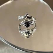 Gothic Irregular Gemstone Ring Aesthetic Girls Adjustable Black Stone Ring Women's Liquid Punk Ring Vintage Jewelry Accessories