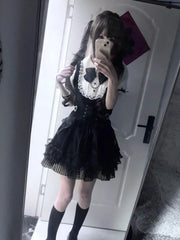 Gothic Vintage Hot Girl Patchwork Dress Women Lolita Y2k Design Prom Dress Female Lace Chic Korean Popular Clothes Halloween
