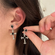 Gothic Cross Black Drill Drop Earrings for Women New Punk Halloween Jewellery Creativity Fashion Statement Jewelry Girl Gifts