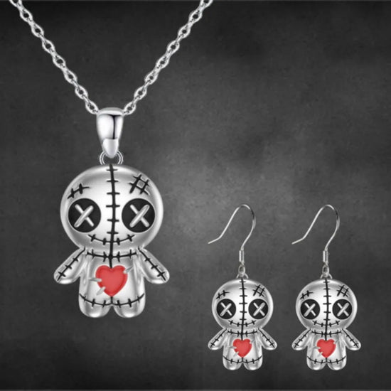 Gothic Sew Mouth Doll Necklace Earrings Jewelry Set Jewelry Sets for Women Exquisite Halloween Jewelry Gifts for Family Earings