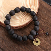 New Buddhist Religion Buddha Bracelet Prayer Beads Wood Bead Bangle Copper Coin