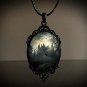 Gothic Horror Cameo Necklace Women Man Witch Jewelry Accessories Bat Castle Crow Black Cat Pumpkin Charm Rope Chain Choker Trend