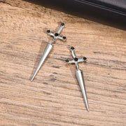 Gothic Kinitial Sword Earrings Vintage Cool Punk Crystal Ear Jacket Goth Dagger Earrings Jewelry Gift For Men Rock Anniversary