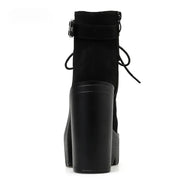 Lace Up Women Boots Platform Buckle Boot Winter Shoes Thick Heel Autmn Boots With Zipper Ankle Strap Black Suede Gothic