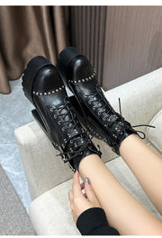 14CM Ankle Knight Boots High Heels Shoes For Nightclub Thick Heel Platform Boots Cool Black Punk Girls Footwear High Quality