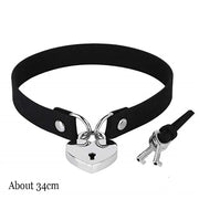 Choker Collar Necklace Woman Black Punk Sexy PU Leather Heart Lock Key Spike Chocker Gothic Cosplay Accessories Party Jewelry