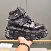 2025 New Punk Style Women Shoes Gothic Ankle Rock Boots Lace-up Heel Height 9CM Platform Shoes Woman Metal Decor Woman Sneakers