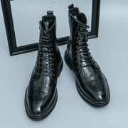 Men Fashionable Pointed Leather Chelsea Boots Versatile British Style Business High Top Casual Boots Men Street Motorcycle Boots