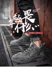 Men's High-top Boots in Solid Color Retro Style Fashionable Flat and Durable Handcrafted All-season Outdoor Work Boots
