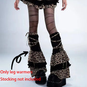 Gothic Leopard Print Lace-up Leggings Leg Warmers Punk Stocking Calf Socks Sexy Party Long Spliced Leggings Women's Socks