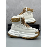 Trendy Men's High-Top  Boots Leather Surface Spor Casual Thi Bot Workwear oes round Toe Flat Heel Pure Color