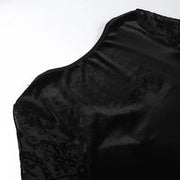 Gothic Long Sleeve Ruffle Mini Dress Women's Vintage V Neck Velvet Stretchy Bodycon Cocktail Dresses Victorian Blouse