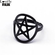 Gothic Satan Inverted Pentagram Finger Ring for Men Women Stainless Steel Adjustable Rings Emo Punk Hip Hop Jewelry Gifts R27S03