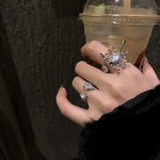 Gothic Irregular Spider Webs Animal Rings Punk Crystal Ball Zircon Ring Hip Hop Cool Open Rings for Women Halloween Jewelry