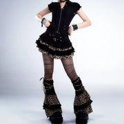 Gothic Leopard Print Lace-up Leggings Leg Warmers Punk Stocking Calf Socks Sexy Party Long Spliced Leggings Women's Socks