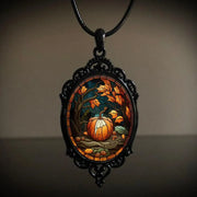 Gothic Horror Cameo Necklace Women Man Witch Jewelry Accessories Bat Castle Crow Black Cat Pumpkin Charm Rope Chain Choker Trend