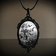 Gothic Horror Cameo Necklace Women Man Witch Jewelry Accessories Bat Castle Crow Black Cat Pumpkin Charm Rope Chain Choker Trend