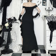 AltGoth Coquette Sexy Elegant Dress Women Gothic Dark Aesthetic Fairycore Grunge Off-the-shoulder Lace Patchwork Party Dresses