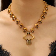 Gothic Punk Skeleton Pendant Necklace for Women Men Creative Horror Skull Clavicle Chain Choker Halloween Festival Jewelry Gift