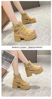Comemore Gothic Platform Sandals Women Summer Wedges Peep Toe Gladiator Shoes Woman Thick Bottom 8cm High Heels Sandalias Mujer