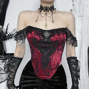 New Autumn Gothic Style Composite Lace Corset Top - Women's Spliced Design Blouse for Office, Dating & Street Wear
