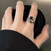 Gothic Irregular Gemstone Ring Aesthetic Girls Adjustable Black Stone Ring Women's Liquid Punk Ring Vintage Jewelry Accessories