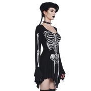 Halloween Gothic Women Dress Long Sleeve High Waist Cosplay Skull Dresses Goth Aesthetic 90s Egirl Sexy Slim Party Holiday Club