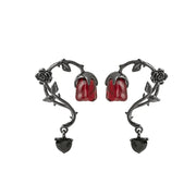 Gothic Red Rose Blossom Earrings Women Punk Halloween Jewellery Creativity Fashion Gorgeous Statement Jewelry Girl Gifts