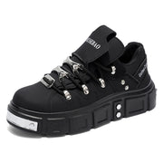 Women's Gothic Woman Sneakers  Ankle Boots Punk Style Black Shoes Rock Metal Decor Lace-up Heel Height Platform Shoes