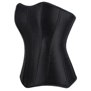 Gothic Black Satin Overbust Corset Top for Women Sexy Lace-Up Side Zipper Waist Bustiers Body Shaper Lingerie