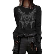 Women T shirt Gothic Streetwear Long sleeves Hip Hop Tees Femme Vintage  Loose T-shirt Spring Summer Leisure Personality