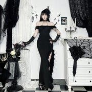 AltGoth Coquette Sexy Elegant Dress Women Gothic Dark Aesthetic Fairycore Grunge Off-the-shoulder Lace Patchwork Party Dresses