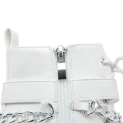 Women's Chain Decor Block Heeled Boots Fashion Lace Up Side Zipper Platform Boots Stylish Ankle Boots High Heels