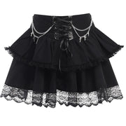 Gothic Skirt Sexy Cute Black Mini Women Drawstring Folds High Waist Irregular Ruffle Patchwork Fairycore Short Skirts Mori Girl