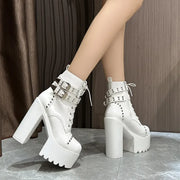 14CM Ankle Knight Boots High Heels Shoes For Nightclub Thick Heel Platform Boots Cool Black Punk Girls Footwear High Quality