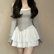 Summer Gothic Lace Tutu Skirt with Black Mesh Detail for Women Sexy Mini Tulle Skirt for Party Club Wear and Dance Elastic Waist