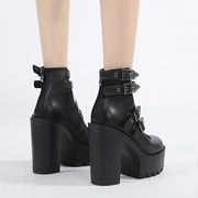 Gdgydh Goth Style Women Block Heels for Halloween Fashion Buckle Strap Dress Pumps Platform Mary Jane Shoes Stylish Back Zipper