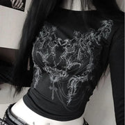 Women T shirt Gothic Streetwear Long sleeves Hip Hop Tees Femme Vintage  Loose T-shirt Spring Summer Leisure Personality