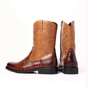Classic Men's Boots British Retro Riding Boots Man Embossed Leather Embroidery Knight Boots Mid-Calf Style Casual Shoes Man New