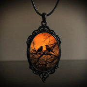 Gothic Horror Cameo Necklace Women Man Witch Jewelry Accessories Bat Castle Crow Black Cat Pumpkin Charm Rope Chain Choker Trend
