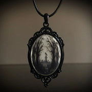 Gothic Horror Cameo Necklace Women Man Witch Jewelry Accessories Bat Castle Crow Black Cat Pumpkin Charm Rope Chain Choker Trend