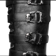 Men's Punk Gothic Biker Boots Tall Harness Buckle Side Zipper Riding Boots for Cosplay Costume Performance Comfortable Black