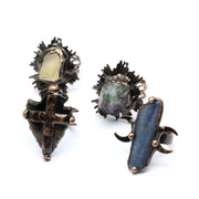 Gothic Natural Crystal Rings Boho Hypoallergenic Adjustable Rings Alloy Unique Design Raw Stone Rings Alternative Fashion
