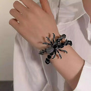 Gothic Dark Spider Necklace Bracelet Ring for Women Exaggerated Black Crystal Spider Halloween Accessories Jewelry Party Gifts
